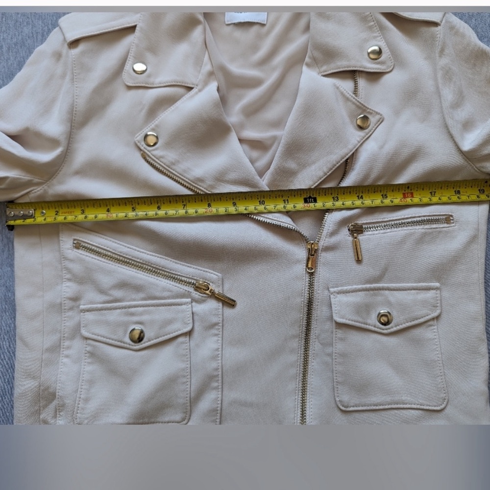 Club Monaco Relaxed Asymmetrical Moto Biker Jacket Cream Beige S - Picture 14 of 14